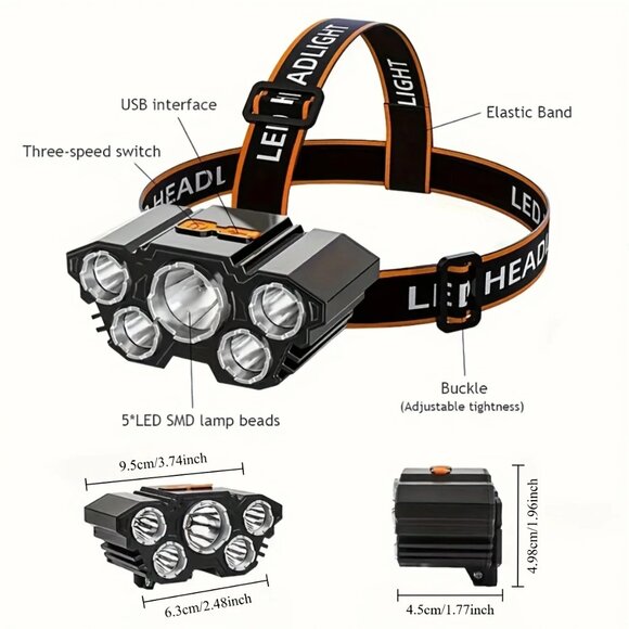 5 LED Headlight Flashlight - Picture 2 of 8